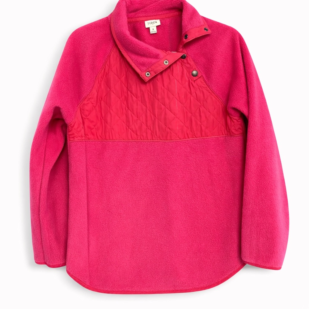 J. Crew Hot Pink Snap Quilted Pullover